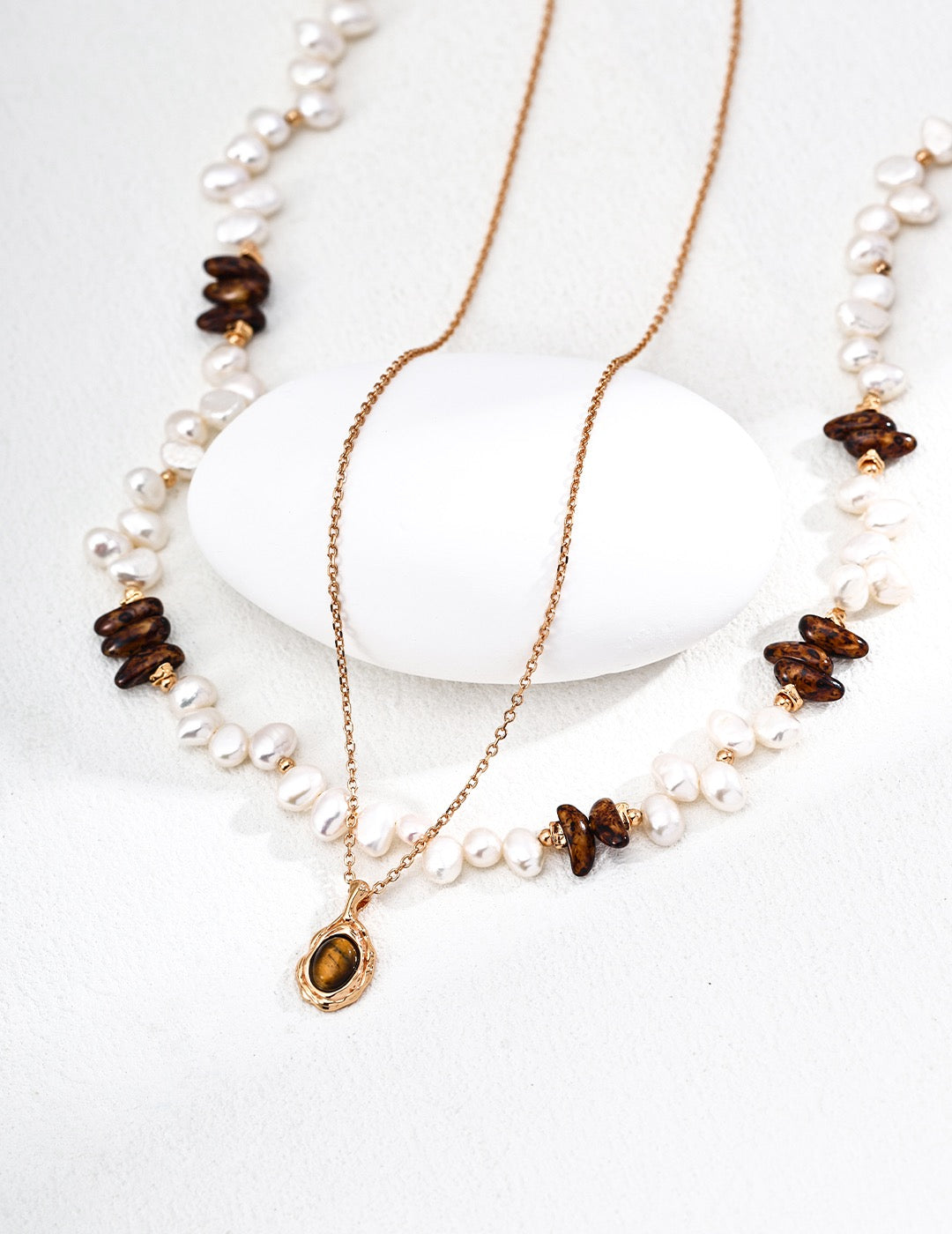 「琥光映海」珍珠天然石項鍊｜Pearl & Stone Necklace