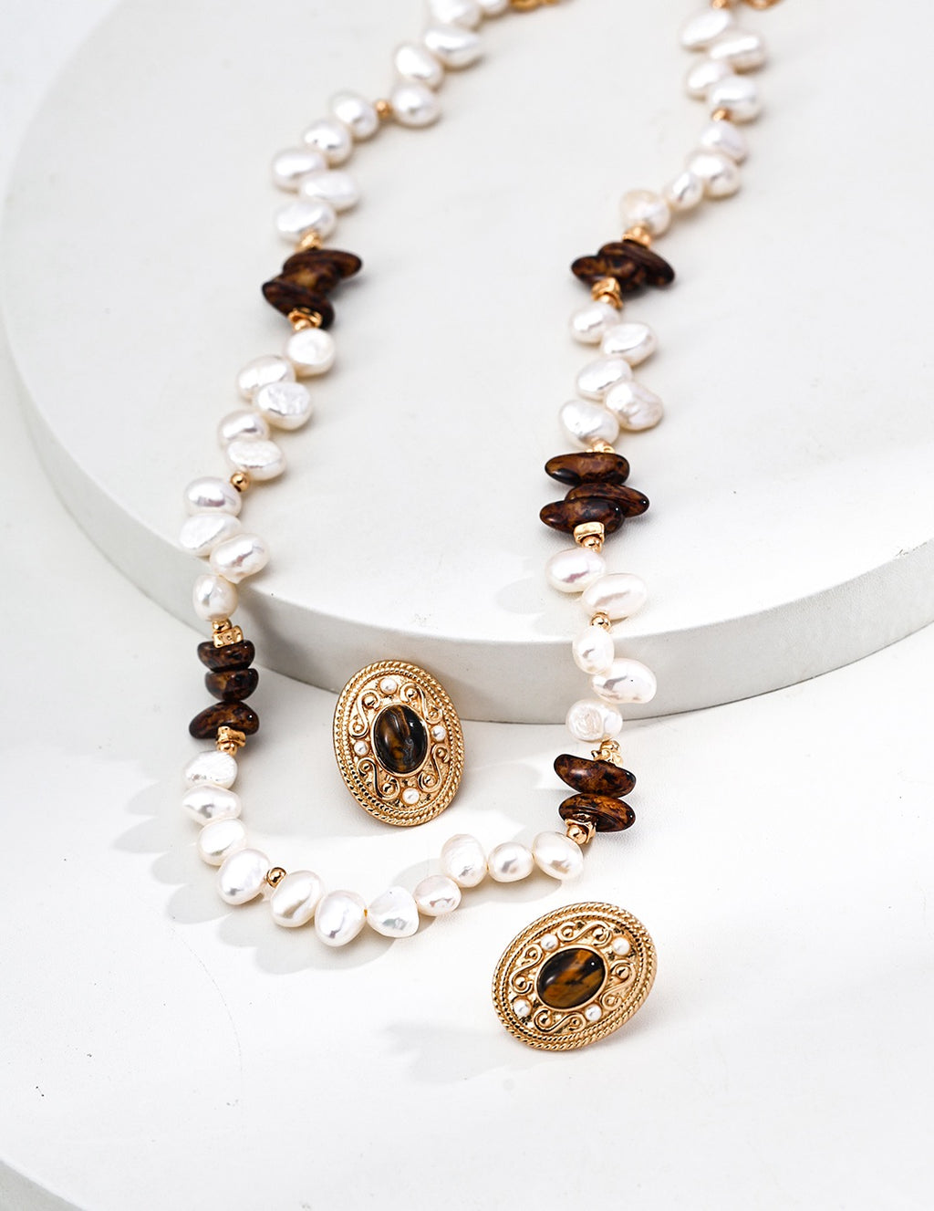 「琥光映海」珍珠天然石項鍊｜Pearl & Stone Necklace